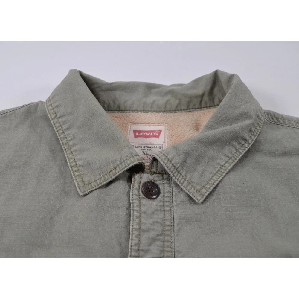 Levis Jacket Mens XL Green Sherpa Lined Shirt Jacket Shacket Workwear‎ spot READ